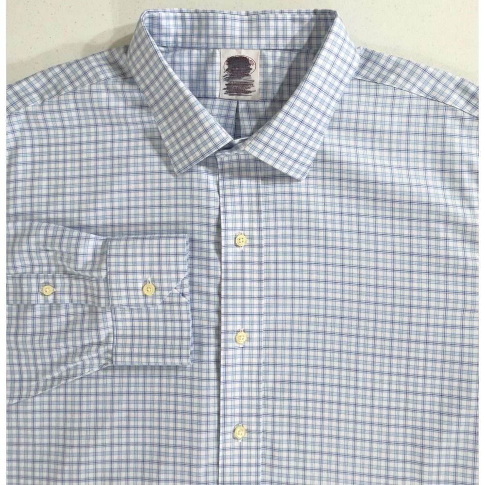 Brooks Brothers Custom Shirt XL Blue Plaid Performance Non-Iron Supima READ